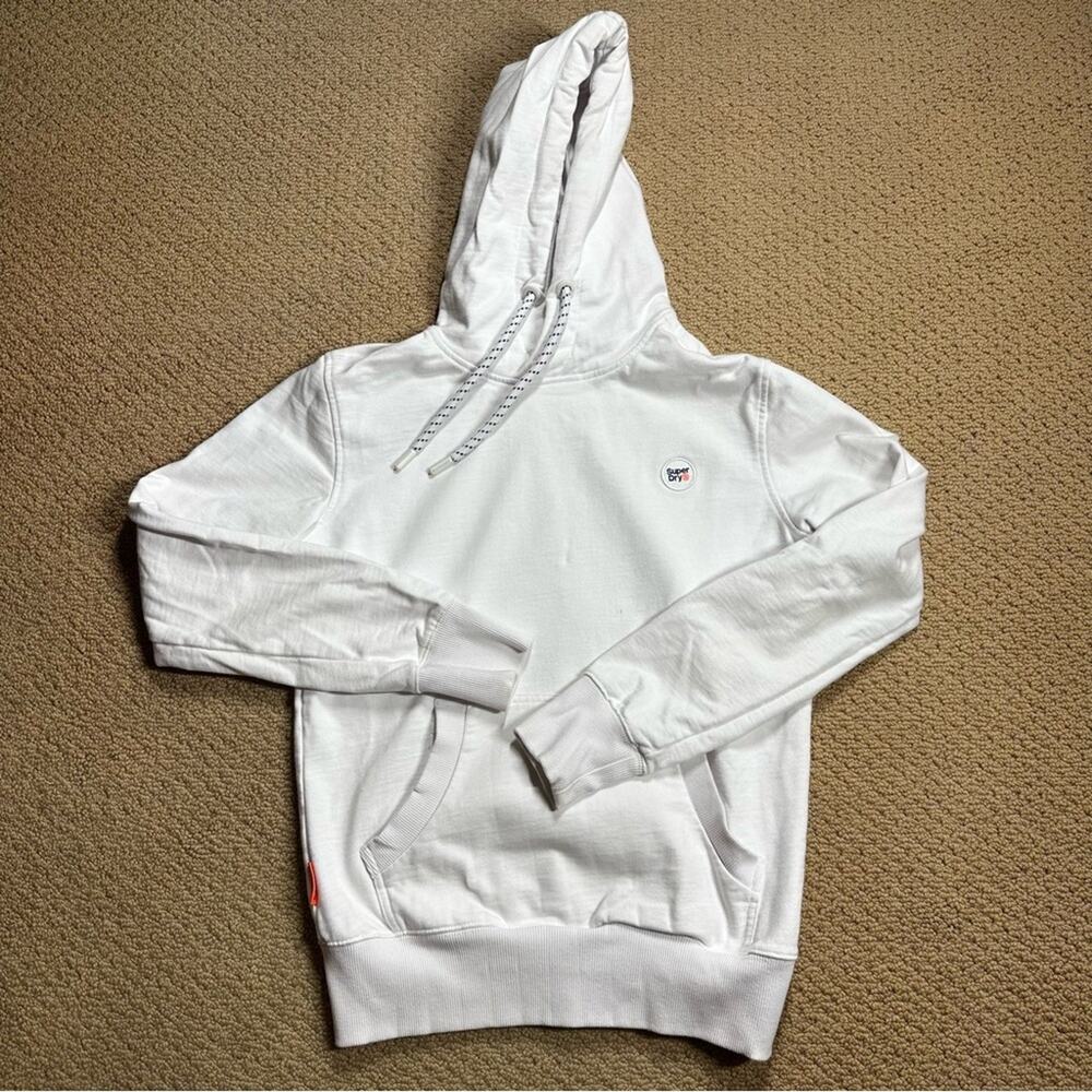 Superdry Collective Sweat White Pullover Hoodie Logo Patch Smalll Unisex XS/S‎